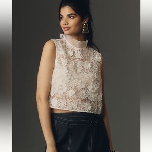 NWT Maeve Sleeveless Sheer Floral Blouse Sz L White ANTHROPOLOGIE NEW